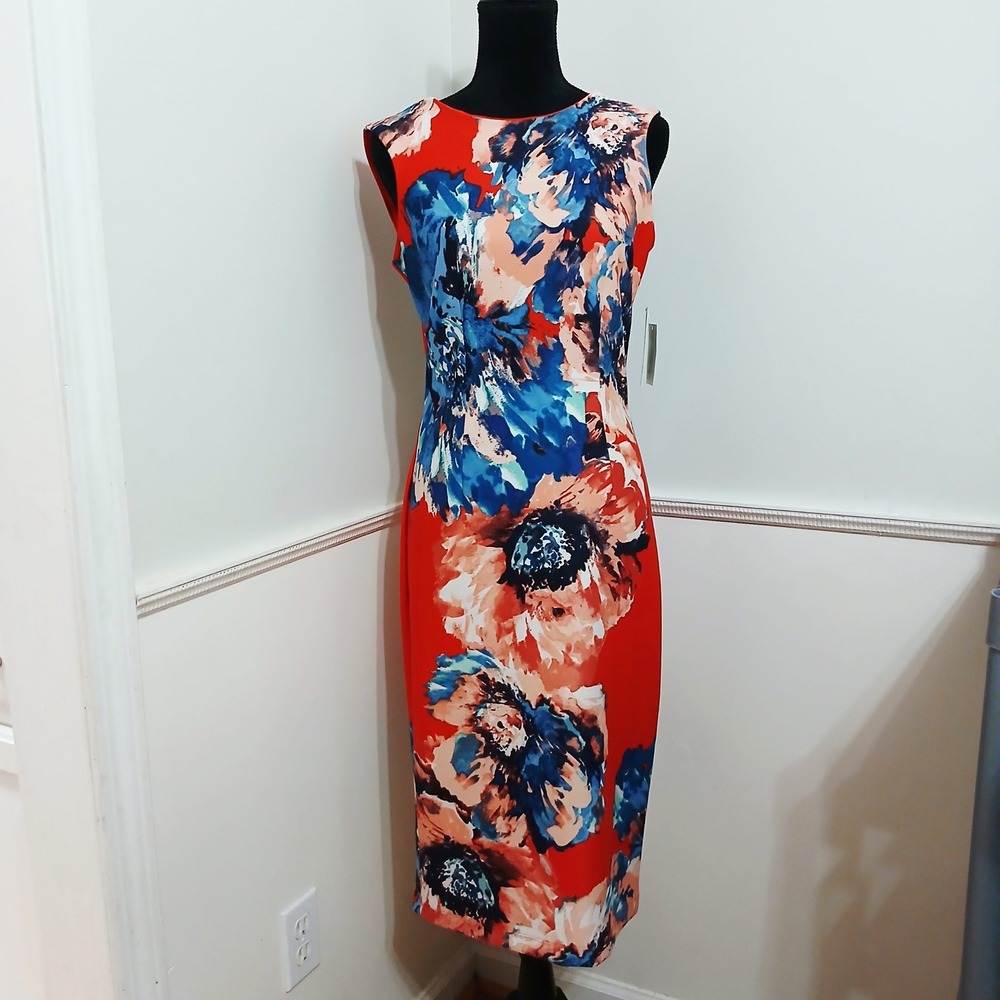 Julian Taylor New York Red Blue Floral Dress Women's Size‎ 8 NWT